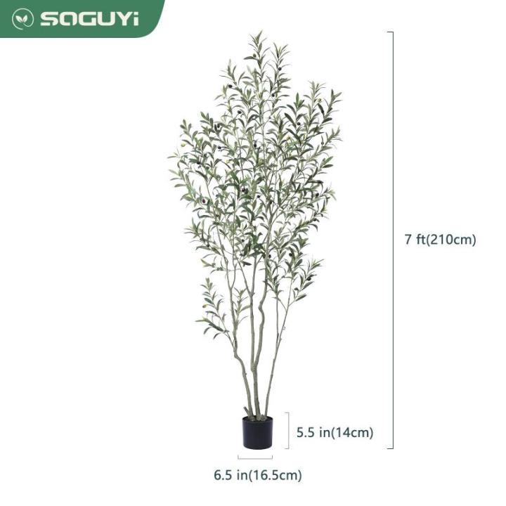 Kunstolijfboom, 210 cm, kunstplant olijfboom met natuurlijke houten stam en levensechte vruchten voor thuis- en kantoordecoratie, grote voor binnen, 1 verpakking