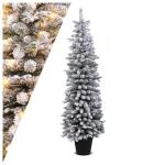 Schlanker Künstlicher Weihnachtsbaum 180cm, Beleuchteter Beflockter Weihnachtsbaum mit 140 LED-Lichtern & beflocktem Schnee, Tannenbaum mit Zementbasis, für Innen- & Außenbereic