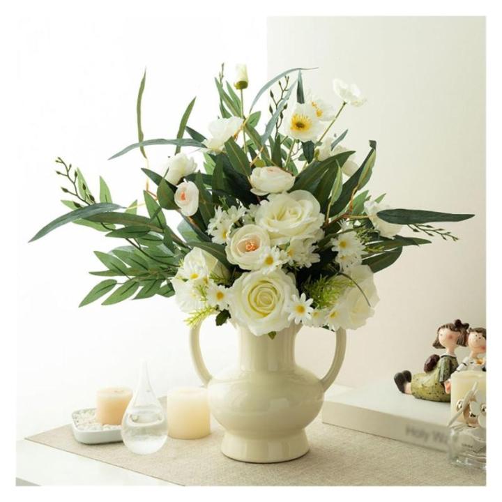 Kunstblumen Künstliche Blumen in Keramikvase – Innendekoration für Zuhause, Wohnzimmer und Büro – pflegeleicht, frisch und hell für jeden Anlass