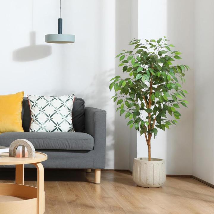 Ficus Benjamina , 120 cm, groot, met natuurhouten stam, kamerplant, kunstboom in pot, voor thuis, kantoor, balkon, decoratie (1 stuks)