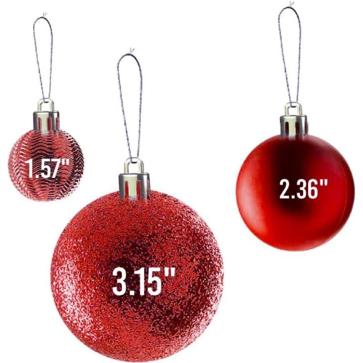 rode kerstbalornamenten voor kerstversiering - 36 stuks kerstboom onbreekbare ornamenten met ophanglus voor vakantie- en feestdecoratie (combo van 6 stijlen in 3 maten)