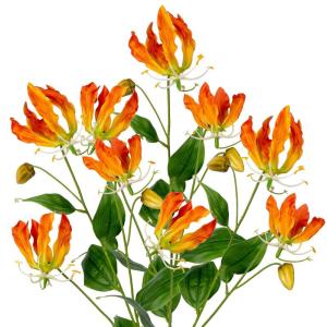 3 stuks kunstbloemen Gloriosa Lily kunstbloemen oranje klimlelie, lengte 84 cm, kunsttakken lentebloemen kunstplant voor bloemstuk thuis, restant, kantoordecoratie