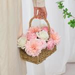 Roze kunstbloem combo nep roos faux dahlia bloemen met stengels voor doe-het-zelf bruiloft bruidsboeket feest woondecoratie (roze roze)