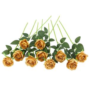 Zijde kunstroos bloemen bruidsboeket (goud)