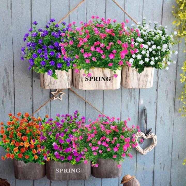Kunstbloemen voor buiten, uv-bestendig, , bloemen in grote hoeveelheden voor het ophangen van plantenbakken, buiten, veranda, vaas, thuis, raamdecoratie, 6 bundels, oranje