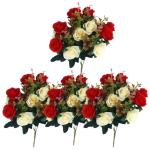 Friedhofsblumen für Grab, 4 Bündel Gefälschte Rosen 11.8 '' Künstliche Blüten für Graves 12 Blumenköpfe Seidengedenkblumen für Grab Vase Cemetery Dekor rot, künstliche Blu