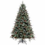 Weihnachtsbaum mit Tannenzapfen und Beeren, schneebedeckter künstlicher Weihnachtsbaum mit PVC-Zweigspitzen, einfache Montage mit Metallsockel für Zuhause, Büro, Partydekoration