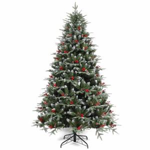 Weihnachtsbaum mit Tannenzapfen und Beeren, schneebedeckter künstlicher Weihnachtsbaum mit PVC-Zweigspitzen, einfache Montage mit Metallsockel für Zuhause, Büro, Partydekoration