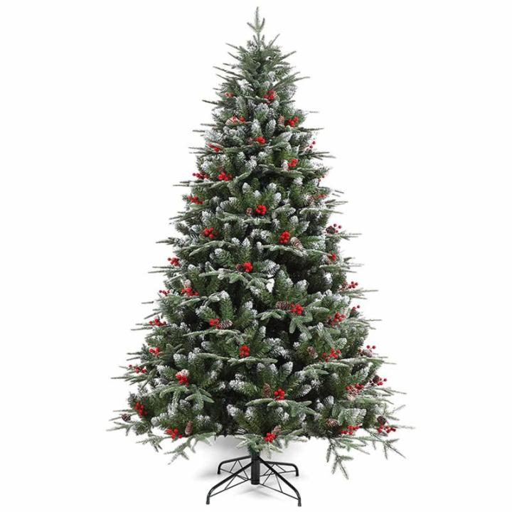 Weihnachtsbaum mit Tannenzapfen und Beeren, schneebedeckter künstlicher Weihnachtsbaum mit PVC-Zweigspitzen, einfache Montage mit Metallsockel für Zuhause, Büro, Partydekoration