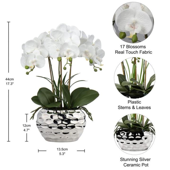 Kunstplant orchideeën kunstbloemen kunstbloemen als echt met echte bloemen in keramische pot tafeldecoratie vensterbank decoratie, hoogte 44 cm, wit