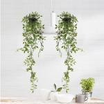 Set van 2 kunstmatige potplanten hangende wijnstokken groene hangende in potten faux hangende planten binnenshuis kamerplanten opknoping voor plank woonkamer badkamer keuken muur