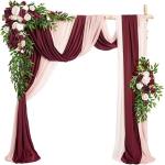 Künstliche Hochzeitsbogenblumen (5er-Pack) mit 2 Blumengirlanden und 3 durchscheinenden Gaze-Drapierstoffen für Hochzeitsfeier, Kaminsims, Tischläufer, Heimdekoration, 5