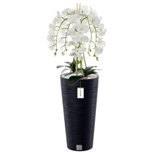 Künstliche Orchidee Kaskaden Blumenstrauß Weiß im Topf Anthrazit H 110 cm Heimbüro Dekoration, Kunstpflanze Orchidee, Kunstblume, Künstliche Orchidee im Topf