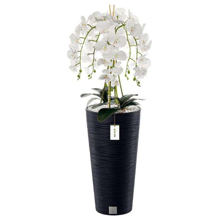 Künstliche Orchidee Kaskaden Blumenstrauß Weiß im Topf Anthrazit H 110 cm Heimbüro Dekoration, Kunstpflanze Orchidee, Kunstblume, Künstliche Orchidee im Topf