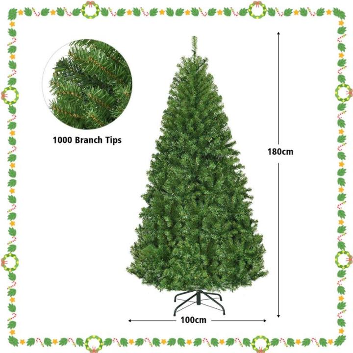 Christemas Tree Kunstkerstboom met ledverlichting, groen, van pvc-naalden, kerstboom met inklapbare metalen standaard, 11 lichtmodi, 5 kleurveranderingen (180 cm)