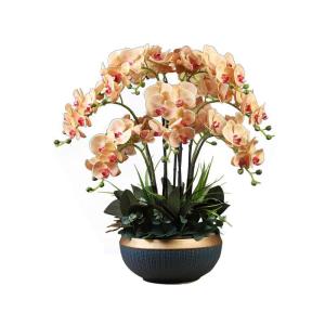 Kunstblumen Künstliche Pflanzen, Orchideen-Blumenarrangement – ​​Elegante Orchideen-Bonsai-Dekoration, künstliche Blumen mit Porzellanvase für jeden Anlass