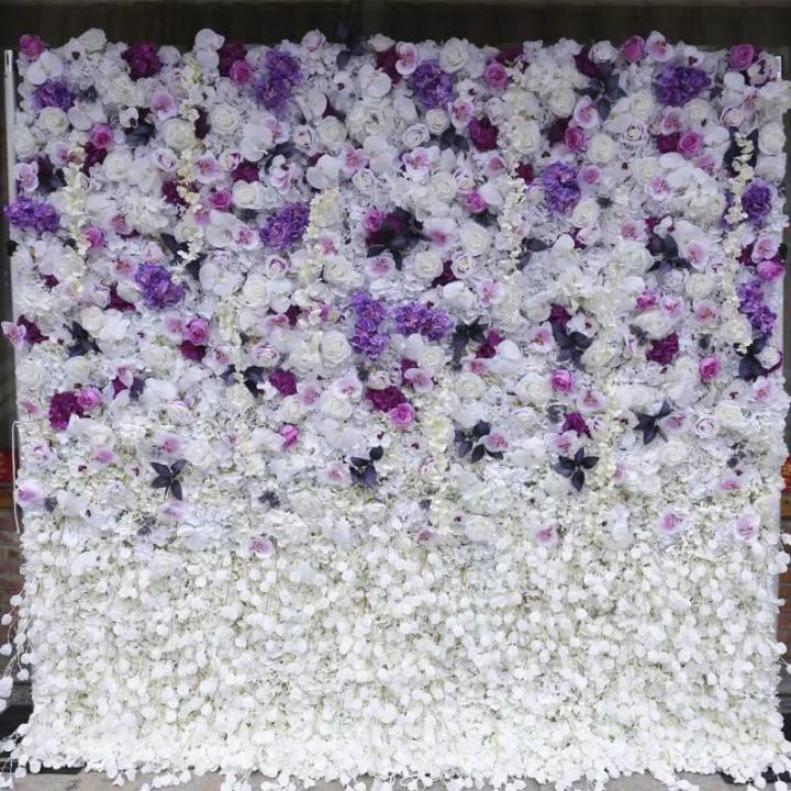 Künstliche Blumen-Wandpaneele, Lila Und Weiß, Kunstrosen, Künstliche Blumen-Hintergrundpaneele Für Hochzeit, Party, Event, Blumen-Wanddekoration(1.5M*2.4M)