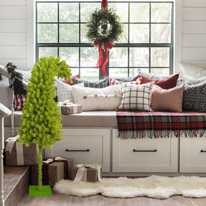 Beleuchteter Weihnachtsbaum mit Metallständer, 90 cm, skurriler, gebogener grüner Weihnachtsbaum mit Lichtern, einzigartige geschwungene Form, Weihnachtsbaum, Weihnachtsparty Dek