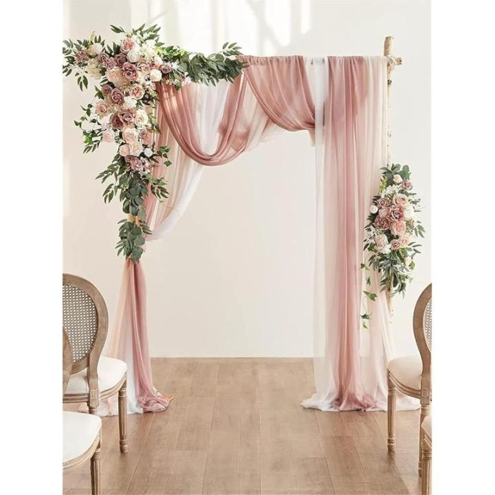 Künstliche Hochzeitsbogenblumen (5er-Pack) mit 2 Blumengirlanden und 3 durchscheinenden Gaze-Drapierstoffen für Hochzeitsfeier, Kaminsims, Tischläufer, Heimdekoration, 9