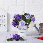 Kunstbloemen, 50 stuks, kunstschuim, rozen, paarse bloemen met stengels, lavendel, voor doe-het-zelf bruiloft, bruidsmeisje, bruidsboeket, middenstuk, feest, binnendecoratie (serie
