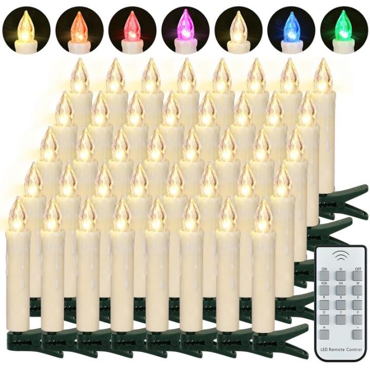 40 stuks led-kaarsen, warm wit en kleurrijk, draadloze kerstboomkaarsen met afstandsbediening, timer, flikkeren, dimbaar, kerstdecoratie, lichtketting voor kerstboom, binnen en bui