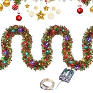 Weihnachtsgirlande-LED-Licht,Weihnachtslametta-Girlandenlicht - 16,4 Fuß Weihnachts-Lametta-Girlande mit LED-Lichtern - Vorbeleuchtete Lichtstreifen, batteriebetrieben, gedrehte