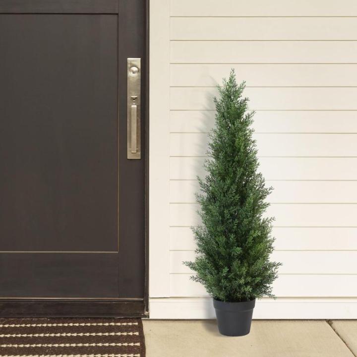 , grote cederboom, 95 cm, als echt in pot, kunststof, buitendecoratie, verpakking van 2 stuks