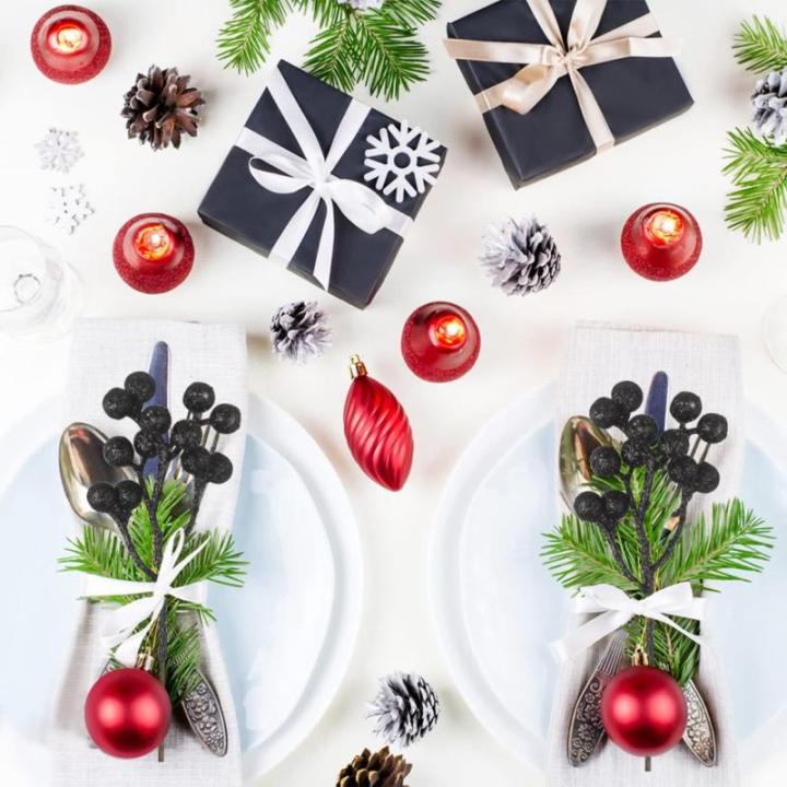Kunstzwarte bessen van 18 cm, voor kerstboom, decoratie, hulstbessen, takken, decoraties voor Kerstmis, thuis, hulstbessen voor handwerk, winter, vakantie, bruiloft, decoratie, 20 