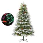 Weihnachtsbaum mit Beleuchtung und Kiefernzapfen Grün 225 cm Christbaum Dekobaum Kunstbaum mit Ständer Tannenbaum Weihnachten Künstlicher Weihnachtsbaum für Weihnachtsdeko