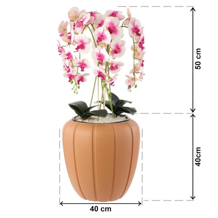 Kunstorchidee cascade bloemenboeket crèmerosa in pot, terracotta, 90 cm hoog, rubberen bloemen, 5 scheuten, decoratie voor thuiskantoor