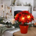 Künstlicher Weihnachtsstern Im Topf mit Licht, Künstliche Bonsai-Blume, Topfpflanze mit Topf für Weihnachtsfeier, Weihnachten, Urlaub, Zuhause, Esstisch, Büro, (A)
