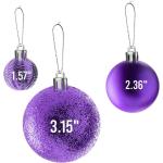 paarse kerstbalornamenten voor kerstversiering - 36 stuks kerstboom onbreekbare ornamenten met ophanglus voor vakantie- en feestdecoratie (combo van 6 stijlen in 3 maten)
