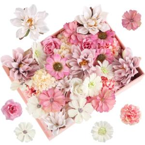 30 stuks kunstbloemen om te knutselen, 5 kleuren bloemen om te knutselen, 4 ~ 8 cm stoffen bloemen, mini-decoratie, kunstbloemen, decoratie voor doe-het-zelf knutselen, scrapbookin