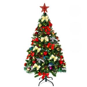 Kunstkerstboom (WBD) met kerstdecoratie en led-lichtketting met afstandsbediening, kerstboom versierd met verlichting, kunstkerstboom