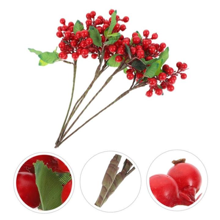 5st Künstliche Beeren Gefälschte Beerenpflücker Artificial Pine Branches Künstliche Zweige Falsches Beerenspray Kranz Beeren Blumendekorationen Blumenarrangement Beeren Plastik