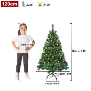 Kunstkerstboom van pvc, 120 cm, met verlichting, 120 lampen, led-dennenboom, kunstkerstboom met metalen standaard, voor kerstdecoratie