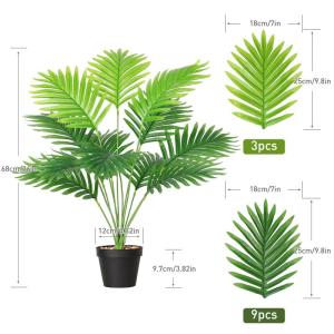 Areca , grote kunstpalm, 68 cm hoog, 12 takken in pot, kunstplant, tropische Hawaï, groen, kunstplant, Real Touch, planten, kunstbloemen, decoratie, kantoorplant, grote groene