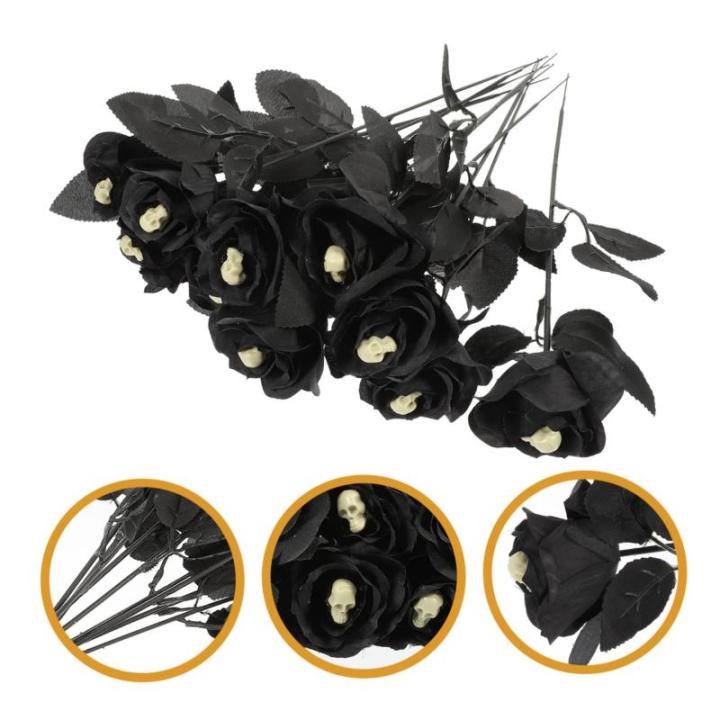 10St Schädel stieg Halloween-Wanddekorationen künstliche Seidenrosenblumen Halloween Halloween assecoires gefälschte Rose mit Halloween-Rosendekor Polyester