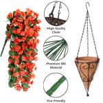 Hangende kunstbloemenmand, nep hangende plant, zijden orchideebloemen, kunstbloemstuk voor buiten tuin, tuin, zakje, patio binnen, woondecoratie (oranje)