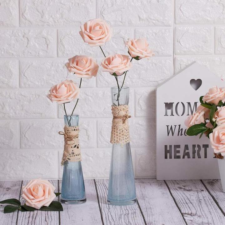 Kunstbloemen, rozen, 25 stuks, kunstrozen met stelen, kunstbloemen, rozen voor bruiloft, thuis, feest, babyshower, Valentijnsdag, decoratie, blush