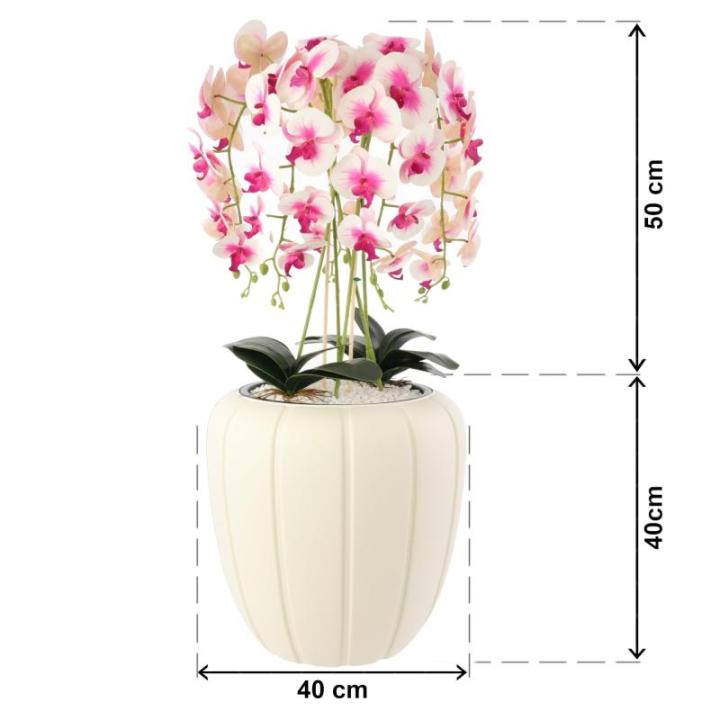 Kunstorchidee, cascade, bloemenboeket, crèmerosa in pot, crème, 90 cm hoog, rubberen bloemen, 5 scheuten, decoratie voor thuiskantoor