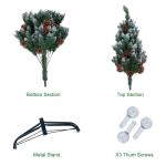 Opgewaardeerd scharnierende 5FT kunstmatige kerstboom voor vakantie decoratie w/sneeuw stroomde tips, dennenappels, rood fruit, koperdraad lampen 12M/240 lamp