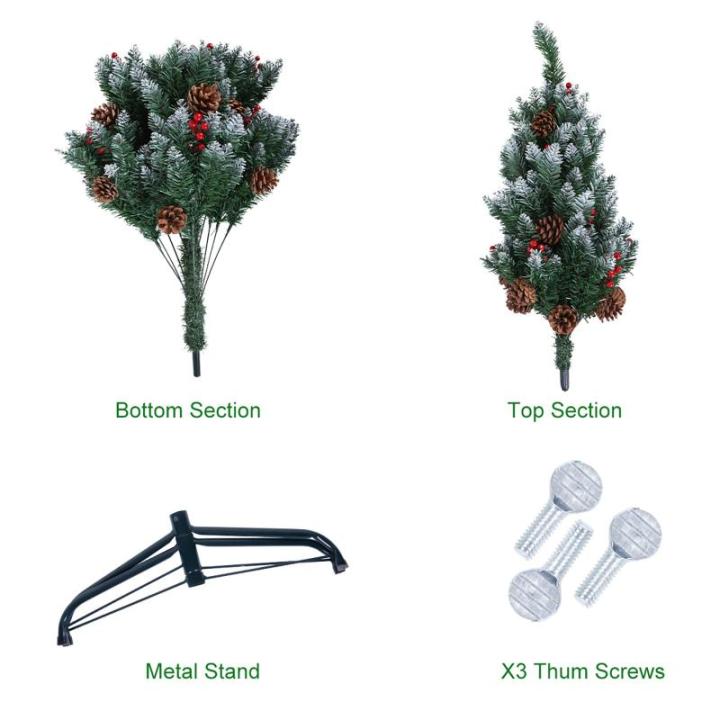 Opgewaardeerd scharnierende 5FT kunstmatige kerstboom voor vakantie decoratie w/sneeuw stroomde tips, dennenappels, rood fruit, koperdraad lampen 12M/240 lamp