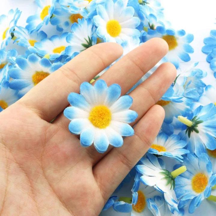 Kunstmadeliefjes, 100 stuks, kleine madeliefjes, decoratie, madeliefjes, , realistische kleuren, herbruikbaar, ideaal voor bruiloftsfeesten en knutselwerk (wit-blauw)