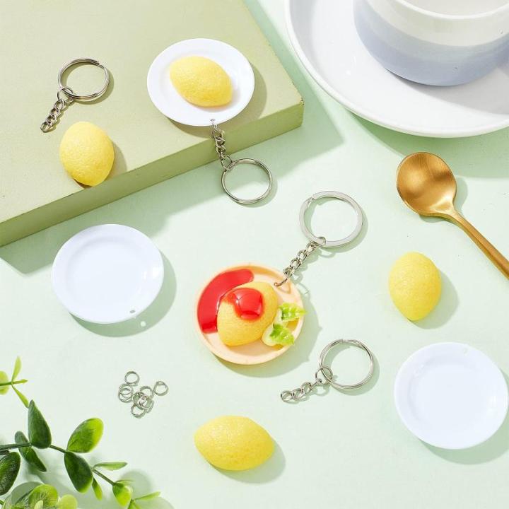 Omurice Sleutelhangers, 58 stuks, productieset, levensmiddelen, sleutelringen, buigringen, voor doe-het-zelf sleutelhangers, knutselen, poppenhuis, keuken, decoratie