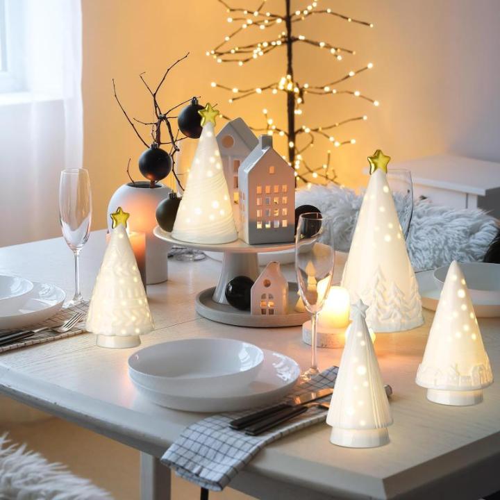 8 Stück Weihnachtsbäume aus Keramik Mini Weihnachten Tanne Figuren Porzellan Winter Deko Tannenbäume für Vintage Tisch Schreibtisch Schrank Kommode Wohnzimmer Schlafzimmer (Bel
