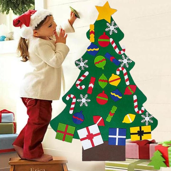 Vilten Kerstboomset, doe-het-zelf vilten kerstboomset, vouw, vilt, kerstboom, decoratie, doe-het-zelf vilten decoratie, kerstboom voor kinderen, met afneembare hangende ornamenten 