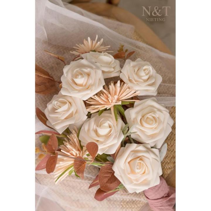 Kunstbloemen, 50 stuks, kunstbloemen, schuimrozen voor doe-het-zelf bruiloft, bruidsboeket, baby, douche, feest, taart, wanddecoratie, crème
