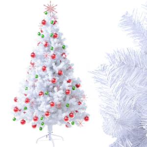 Kunstkerstboom in winterlook, onberispelijke witte naaldjurk, kunstkerstboom met 750 buigbare pvc-punten en metalen standaard, opvouwbare dennenboom voor eenvoudige montage, hoogte