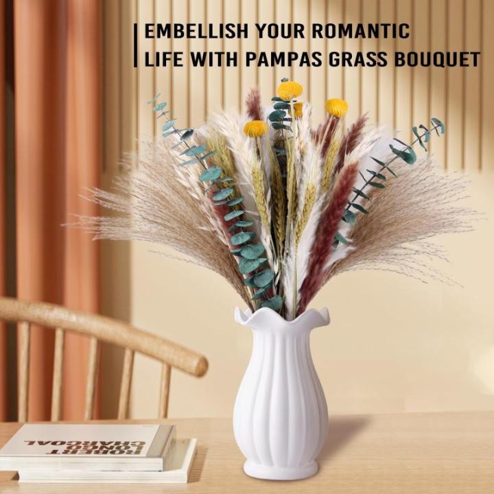 Gedroogde pampasdecoratie, natuurlijke gedroogde bloemen, 100 stuks, doe-het-zelf, gedroogde bloemen, boeket, ideaal voor boho, woonkamer, bruiloft, slaapkamer en vazen (LZGSGO-010